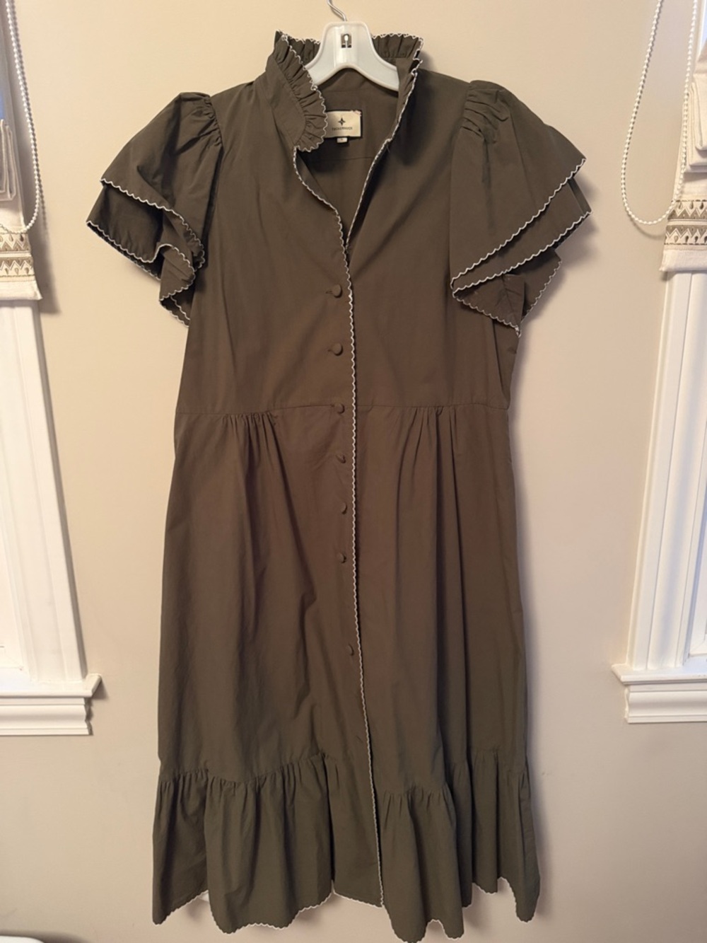 Tuckernuck Olive Ruffle-Trim Midi Dress - Unbranded